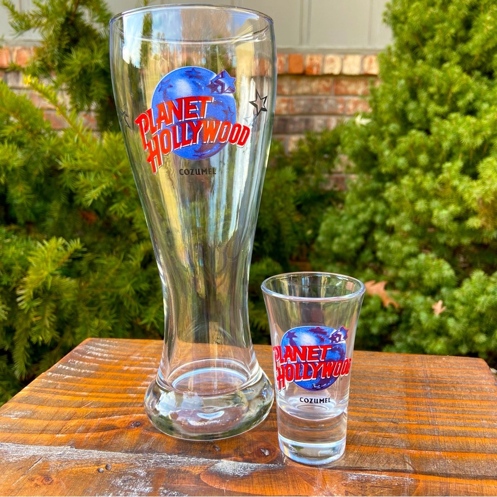 NWOT- Hotel No Longer Exists - Planet Hollywood Cozumel Pilsner & Shot Glass